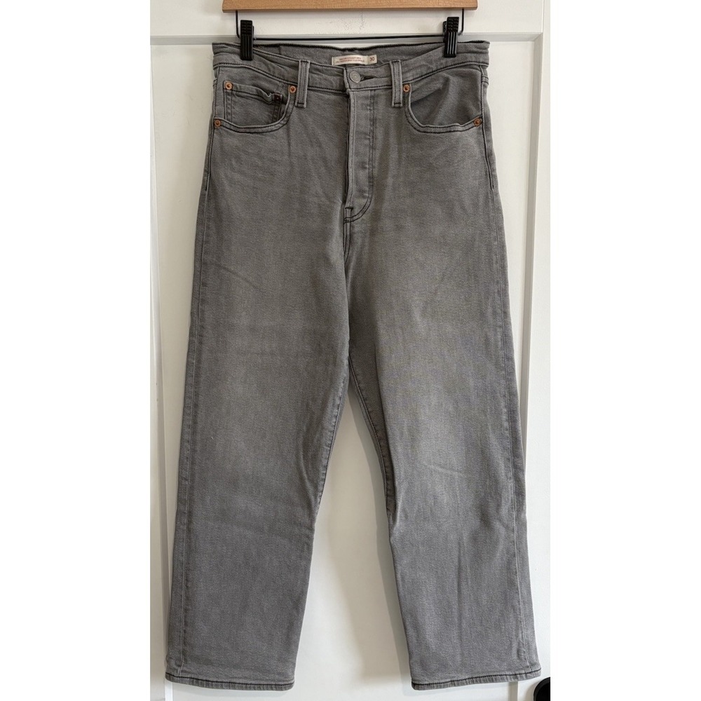 LEVI'S Ribcage Straight Ankle Womens 30" x 27" Gray Wash Denim Jeans Button Fly